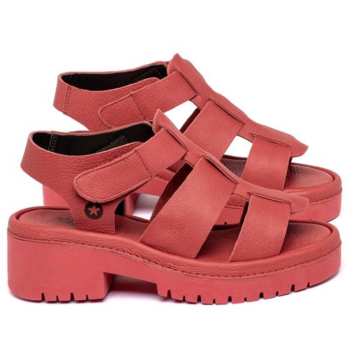 Sandália   Boho Salto de 5 cm em Couro Vermelho - Codigo - 153014