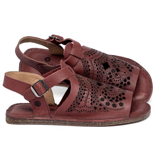 Sandália Rasteira   Flat em Couro Vermelho - Codigo - 156028