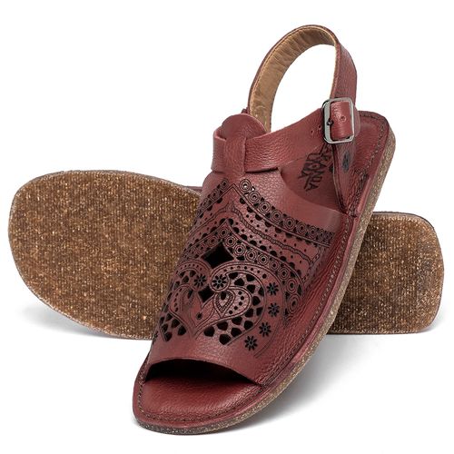 Sandália Rasteira   Flat em Couro Vermelho - Codigo - 156028