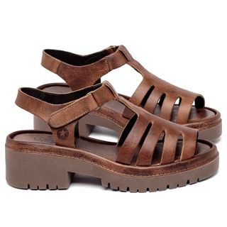 Sandália   Boho Salto de 5 cm em Couro Marrom - Codigo - 153064