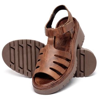 Sandália   Boho Salto de 5 cm em Couro Marrom - Codigo - 153064