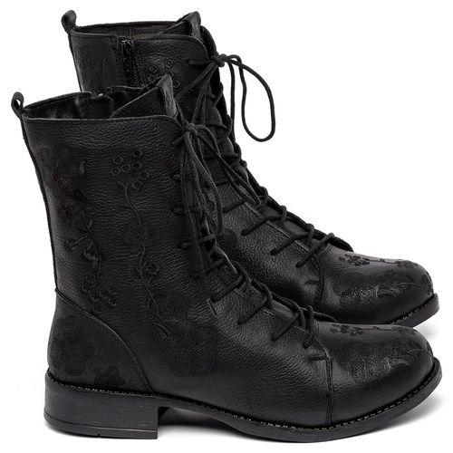 Bota   Cano Médio Salto de 3 cm em Couro Preto - Codigo - 156040