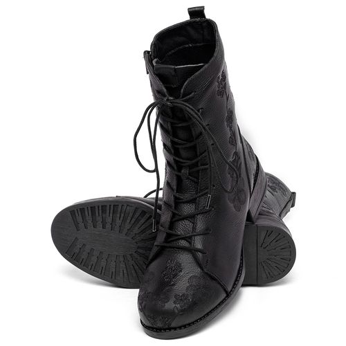 Bota   Cano Médio Salto de 3 cm em Couro Preto - Codigo - 156040