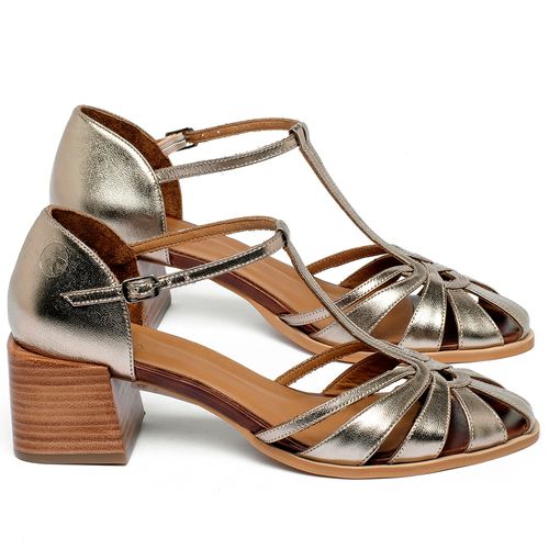Sandália   Laranja Lima Shoes Classic Salto de 4 cm em Couro Metalizado - Codigo - 3886
