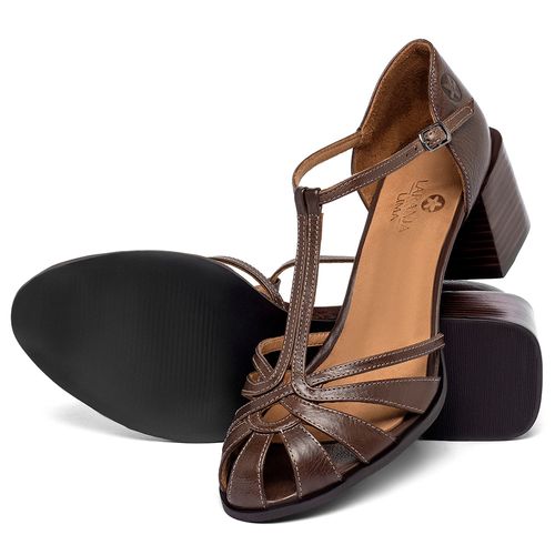 Sandália   Laranja Lima Shoes Classic Salto de 4 cm em Couro Café - Codigo - 3886
