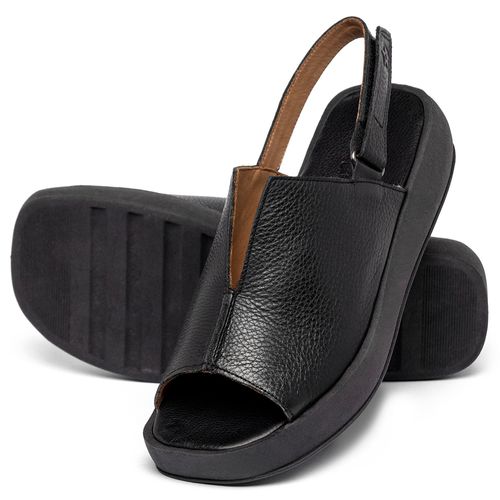 Sandália   Boho Salto de 4 cm em Couro Preto - Codigo - 3917