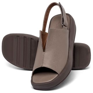 Sandália   Boho Salto de 4 cm em Couro Cinza - Codigo - 3917