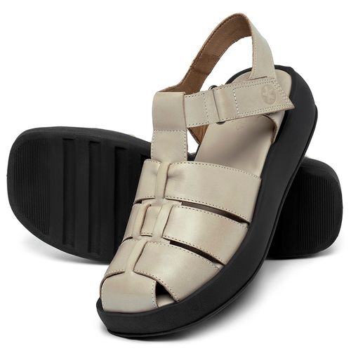 Sandália   Boho Salto de 4 cm em Couro Off-White - Codigo - 3973