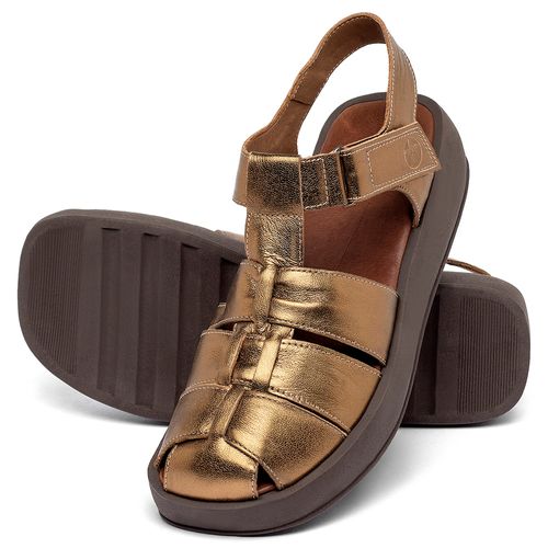 Sandália   Boho Salto de 4 cm em Couro Metalizado - Codigo - 3973