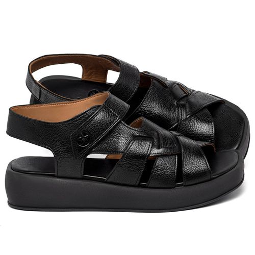 Sandália   Boho Salto de 4 cm em Couro Preto - Codigo - 3922