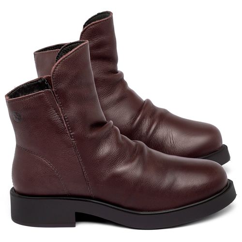 Bota   Cano Curto Salto de 2 cm em Couro Vinho - Codigo - 156094