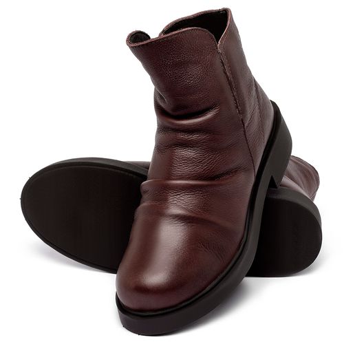 Bota   Cano Curto Salto de 2 cm em Couro Vinho - Codigo - 156094