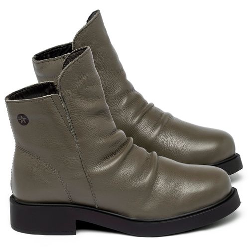 Bota   Cano Curto Salto de 2 cm em Couro Musgo - Codigo - 156094