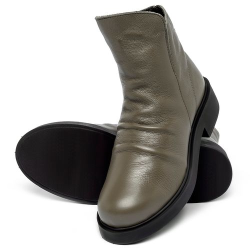 Bota   Cano Curto Salto de 2 cm em Couro Musgo - Codigo - 156094