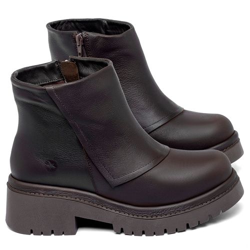 Bota   Cano Curto Salto de 4 cm em Couro Café - Codigo - 153085