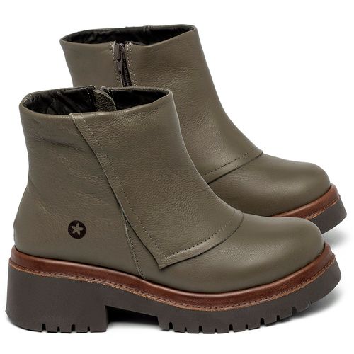 Bota   Cano Curto Salto de 4 cm em Couro Musgo - Codigo - 153085