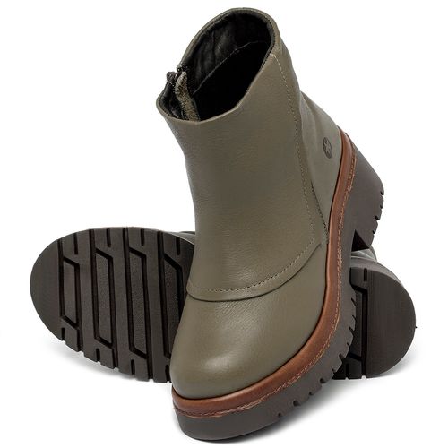 Bota   Cano Curto Salto de 4 cm em Couro Musgo - Codigo - 153085