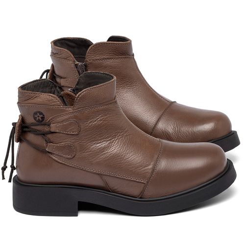 Bota   Cano Curto Salto de 2 cm em Couro Marrom - Codigo - 156092