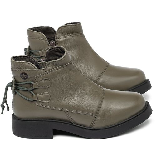 Bota   Cano Curto Salto de 2 cm em Couro Musgo - Codigo - 156092