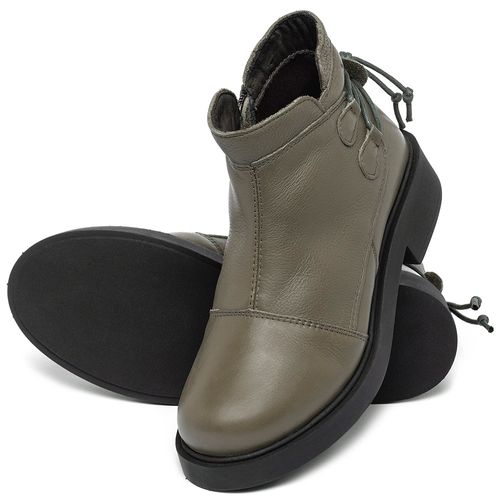 Bota   Cano Curto Salto de 2 cm em Couro Musgo - Codigo - 156092
