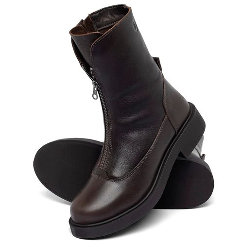 Bota   Cano Médio Salto de 2 cm em Couro Café - Codigo - 156100
