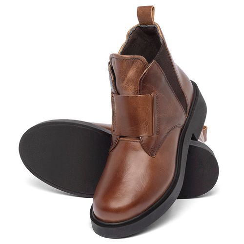 Bota   Cano Curto Salto de 2 cm em Couro Marrom - Codigo - 156102