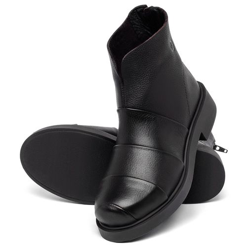 Bota   Cano Curto Salto de 2 cm em Couro Preto - Codigo - 156104