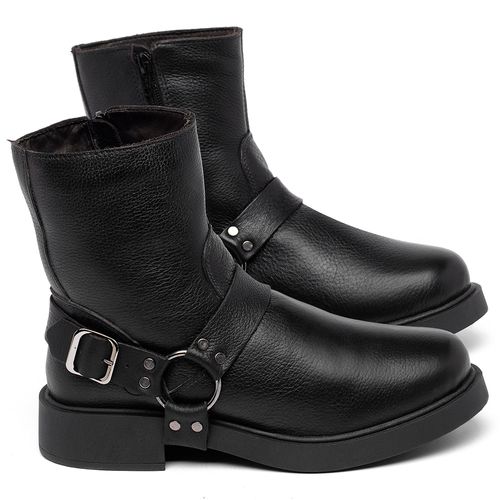 Bota   Cano Curto Salto de 2 cm em Couro Preto - Codigo - 156105
