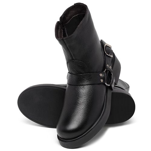 Bota   Cano Curto Salto de 2 cm em Couro Preto - Codigo - 156105