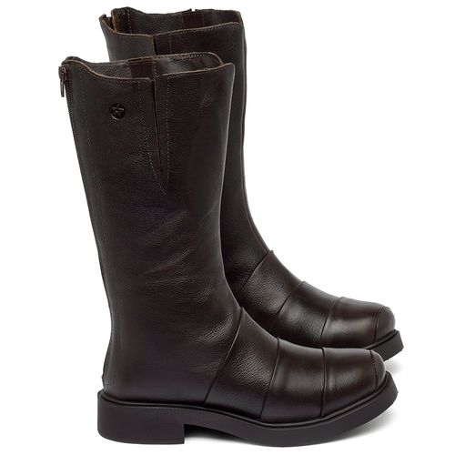 Bota   Cano Longo Salto de 2 cm em Couro Café - Codigo - 156110