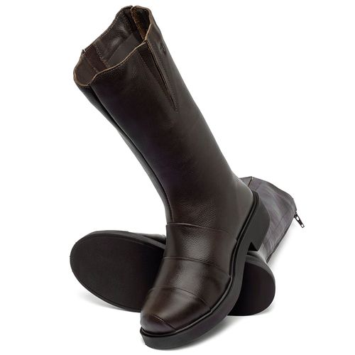 Bota   Cano Longo Salto de 2 cm em Couro Café - Codigo - 156110