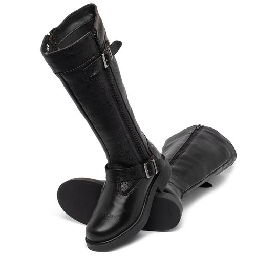 Bota   Cano Longo Salto de 2 cm em Couro Preto - Codigo - 156111