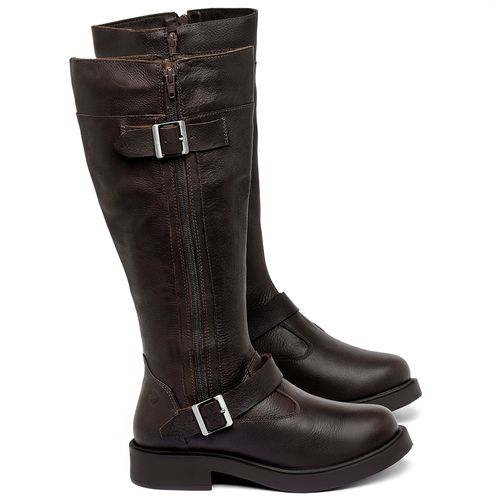 Bota   Cano Longo Salto de 2 cm em Couro Café - Codigo - 156111