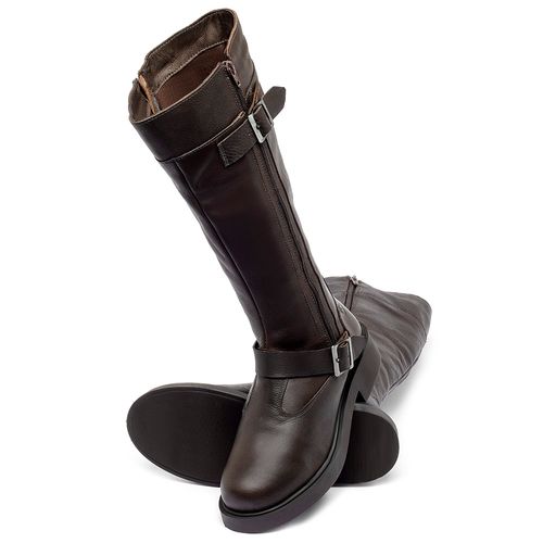 Bota   Cano Longo Salto de 2 cm em Couro Café - Codigo - 156111