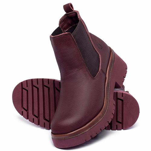 Bota   Cano Curto Salto de 4 cm em Couro Vinho - Codigo - 153029