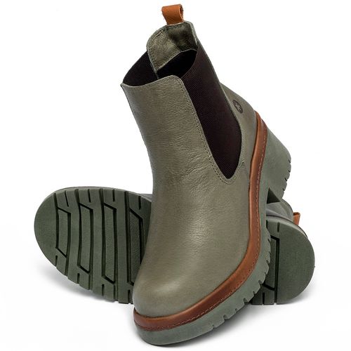 Bota   Cano Curto Salto de 4 cm em Couro Musgo - Codigo - 153029