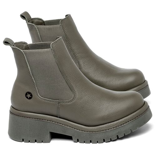 Bota   Cano Curto Salto de 4 cm em Couro Musgo - Codigo - 153029