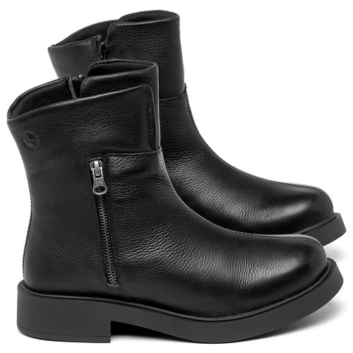Bota   Cano Curto Salto de 2 cm em Couro Preto - Codigo - 156097