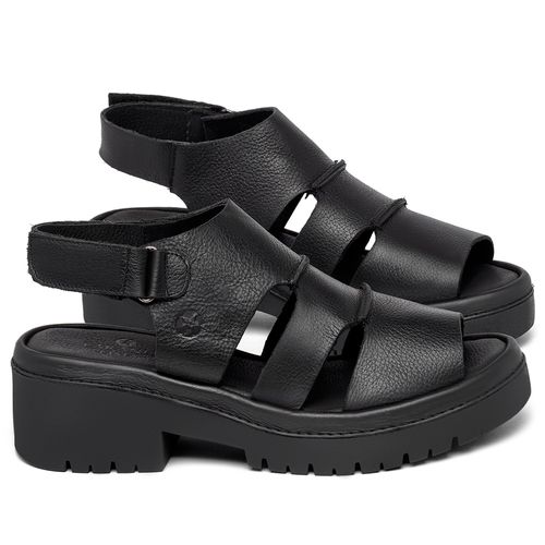 Sandália   Boho Salto de 5 cm em Couro Preto - Codigo - 153065