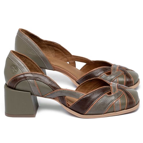 Scarpin   Bico Quadrado Salto de 5 cm em Couro Musgo - Codigo - 3852