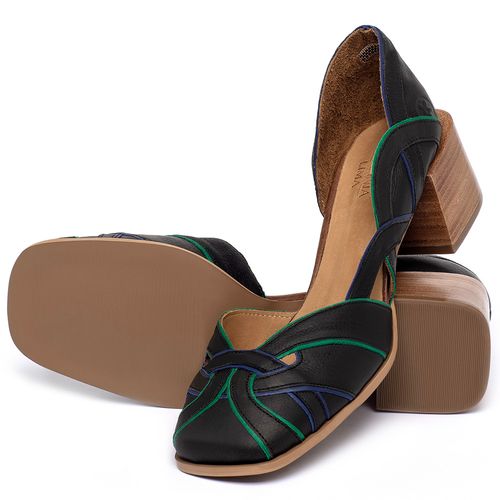 Scarpin   Bico Quadrado Salto de 5 cm em Couro Preto - Codigo - 3852