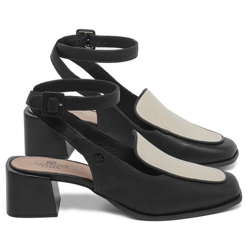 Scarpin   Bico Quadrado Salto de 5 cm em Couro Preto - Codigo - 9661