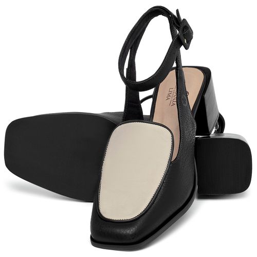 Scarpin   Bico Quadrado Salto de 5 cm em Couro Preto - Codigo - 9661