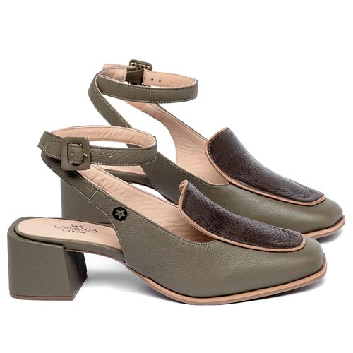 Scarpin   Bico Quadrado Salto de 5 cm em Couro Musgo - Codigo - 9661
