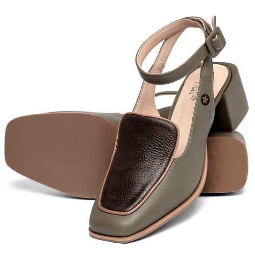 Scarpin   Bico Quadrado Salto de 5 cm em Couro Musgo - Codigo - 9661
