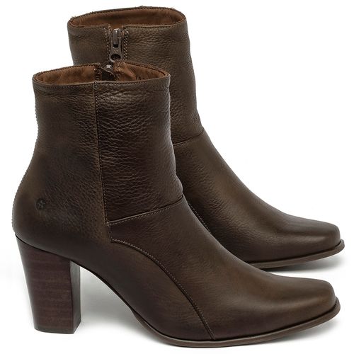 Bota   Cano Curto Salto de 7 cm em Couro Café - Codigo - 152003