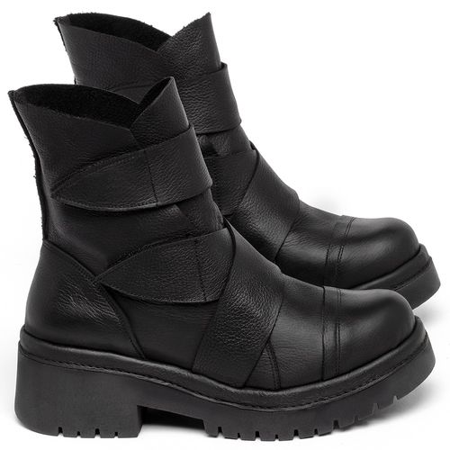 Bota   Cano Médio Salto de 4 cm em Couro Preto - Codigo - 153031