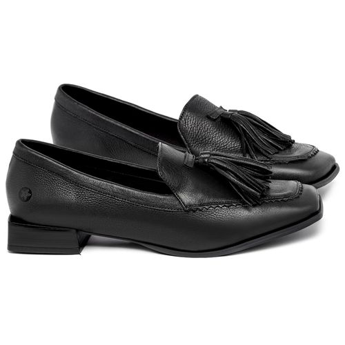 Mocassim Salto de 2 cm em Couro Preto - Codigo - 9656