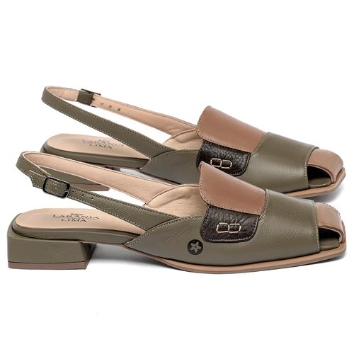 Scarpin   Bico Quadrado Salto de 2 cm em Couro Musgo - Codigo - 9657