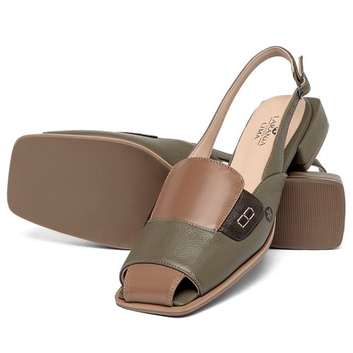 Scarpin   Bico Quadrado Salto de 2 cm em Couro Musgo - Codigo - 9657